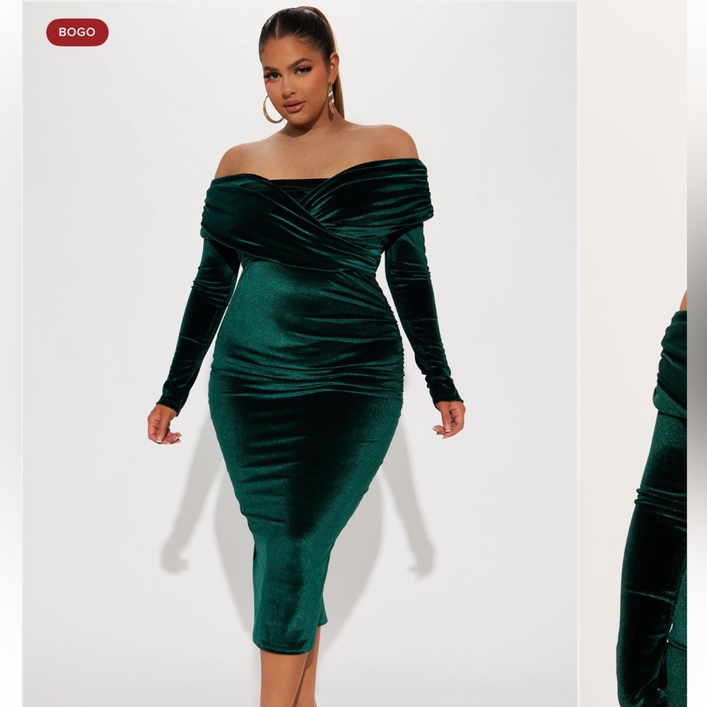 Velvet midi dress -hunter green
